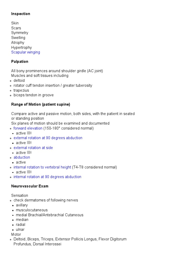 Comprehensive Shoulder Examination Guide | PDF | Anatomical Terms Of ...