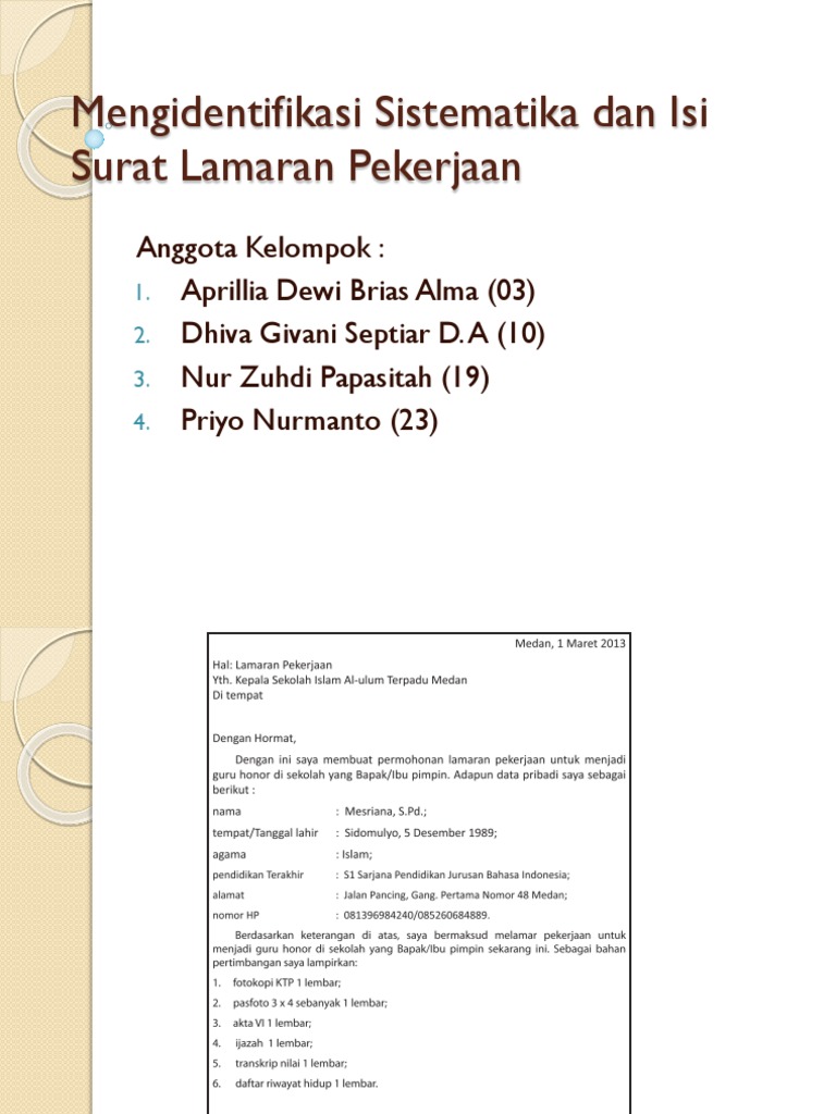 Mengidentifikasi Sistematika dan Isi Surat Lamaran ...