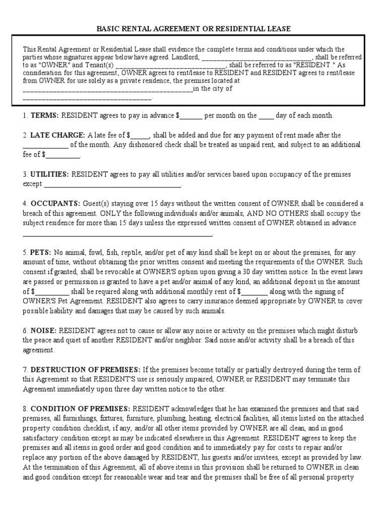 basic rental agreement or residential leasepdf lease