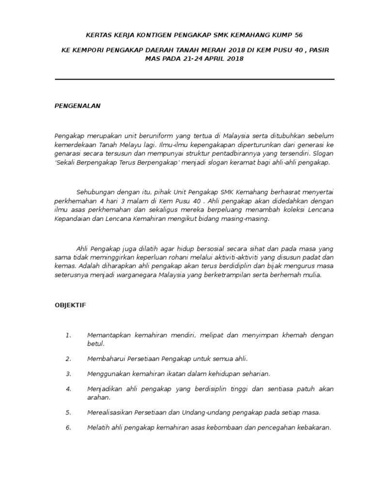 Kertas Kerja Pengakap SMKK Ke Kempori 2018