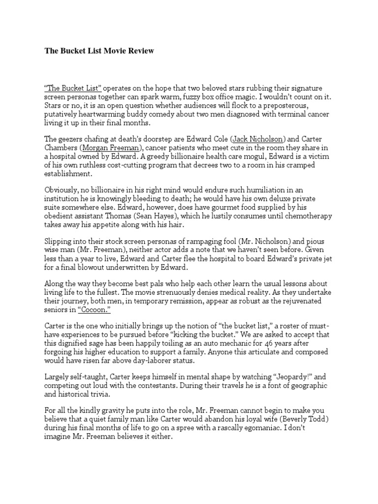 The Bucket List Movie Review PDF