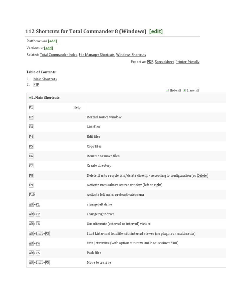 Total Commander 8 Shortcuts Guide | PDF | File Transfer Protocol ...