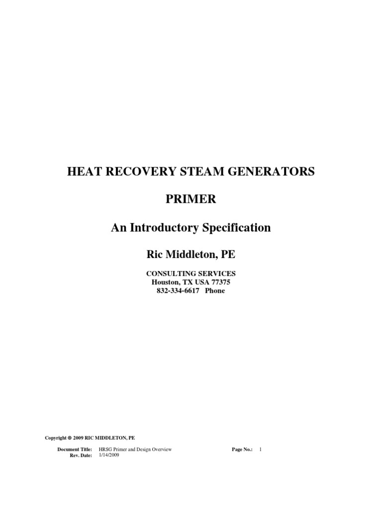 Heat Recovery Steam Generators Primer An Introductory Specification ...
