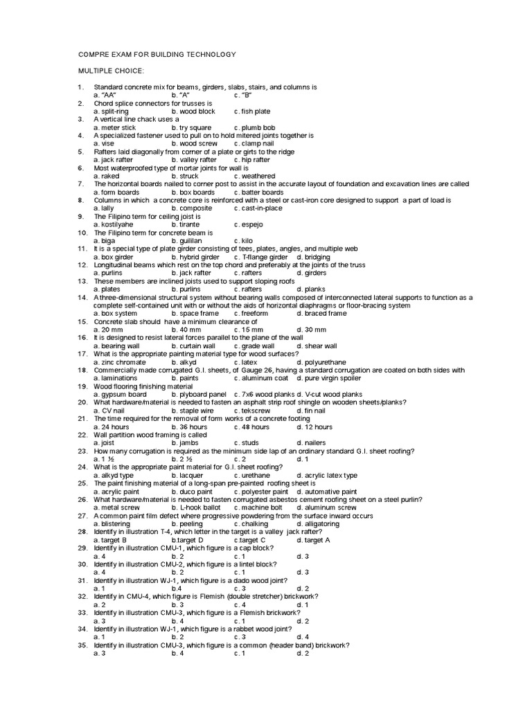 Building Technology Practice Exam | PDF | Framing (Construction) | Truss