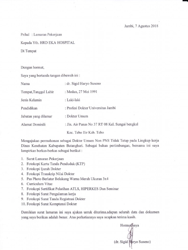 Surat Lamaran Eka Hospital Pdf Pdf