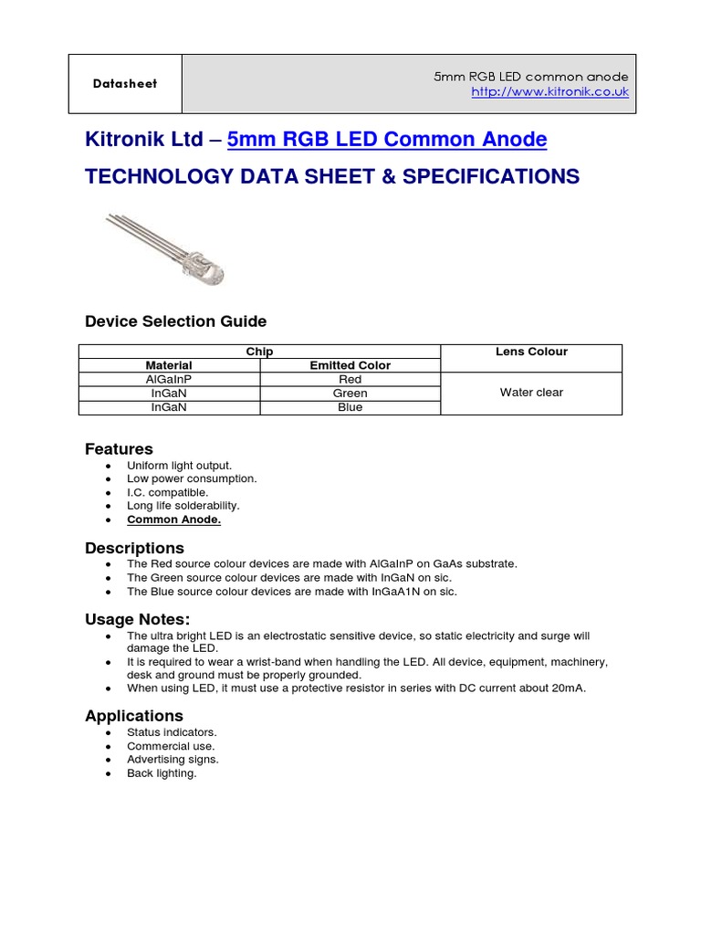 Sheet 5mm RGB | PDF | Emitting Diode | Color