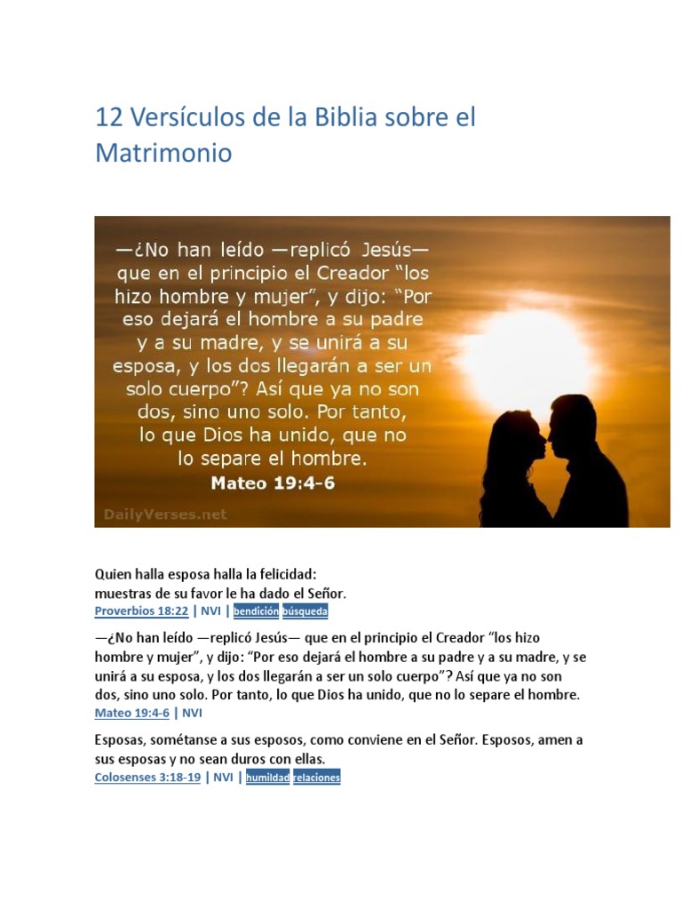 12 Versículos de La Biblia Sobre El Matrimonio | PDF