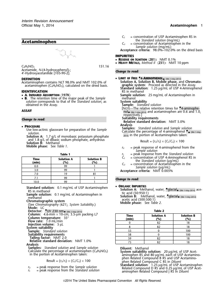 USP 37 Acetaminophen Chromatography Scientific Techniques
