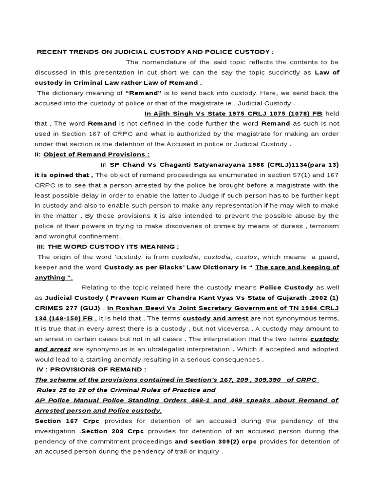 Law On Custody | PDF | Bail | Remand (Detention)