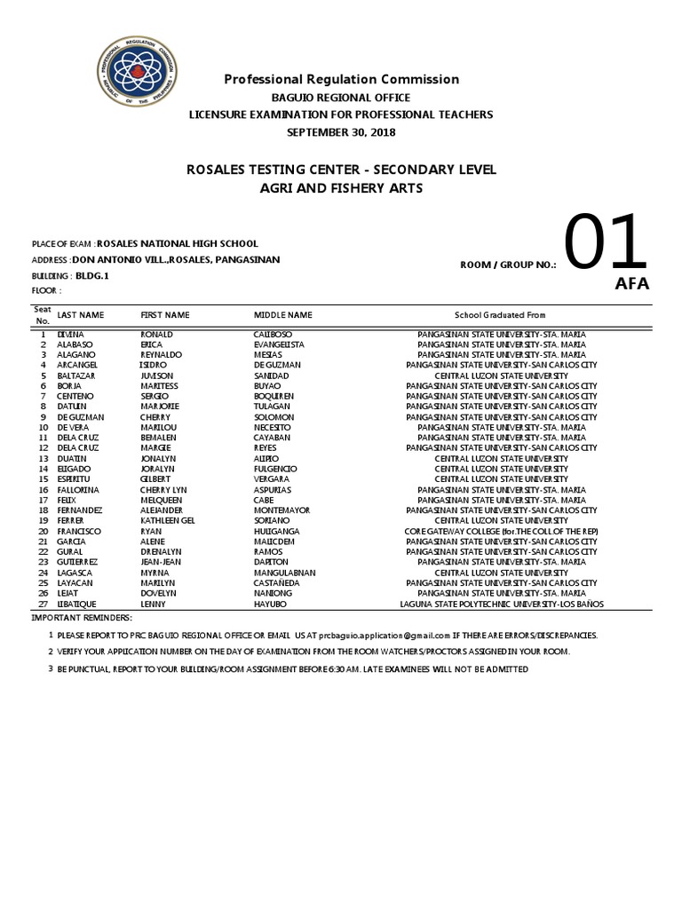 room assignment prc teachers