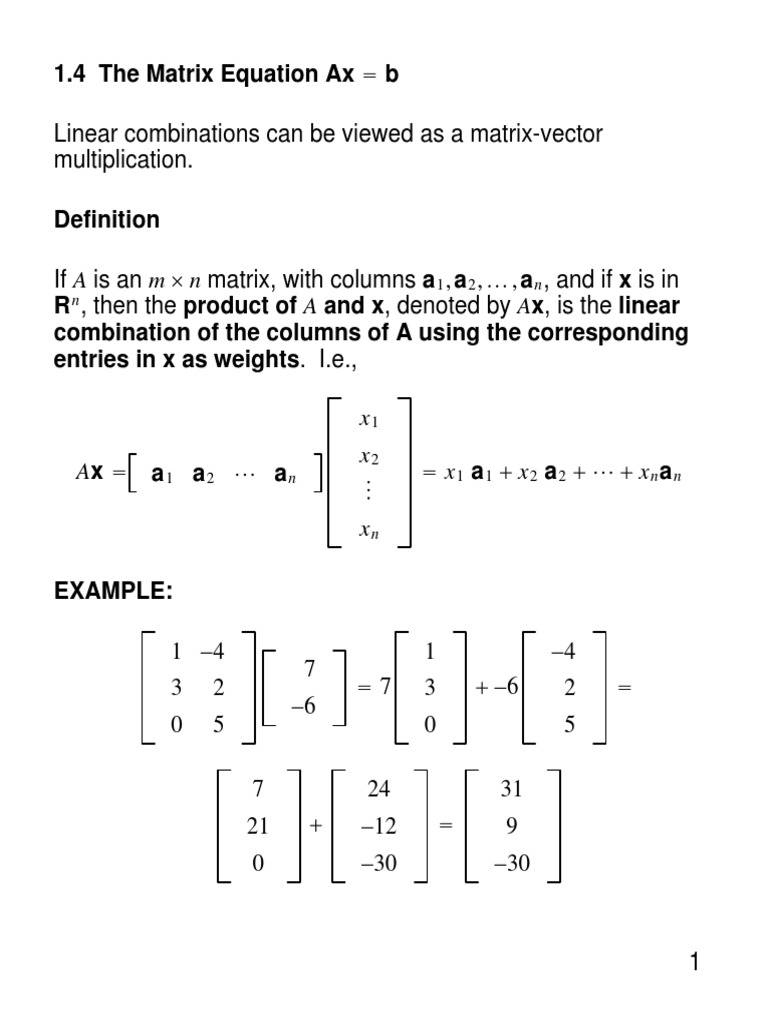 Linear Combinations Can Be Viewed As A MatrixVector Multiplication