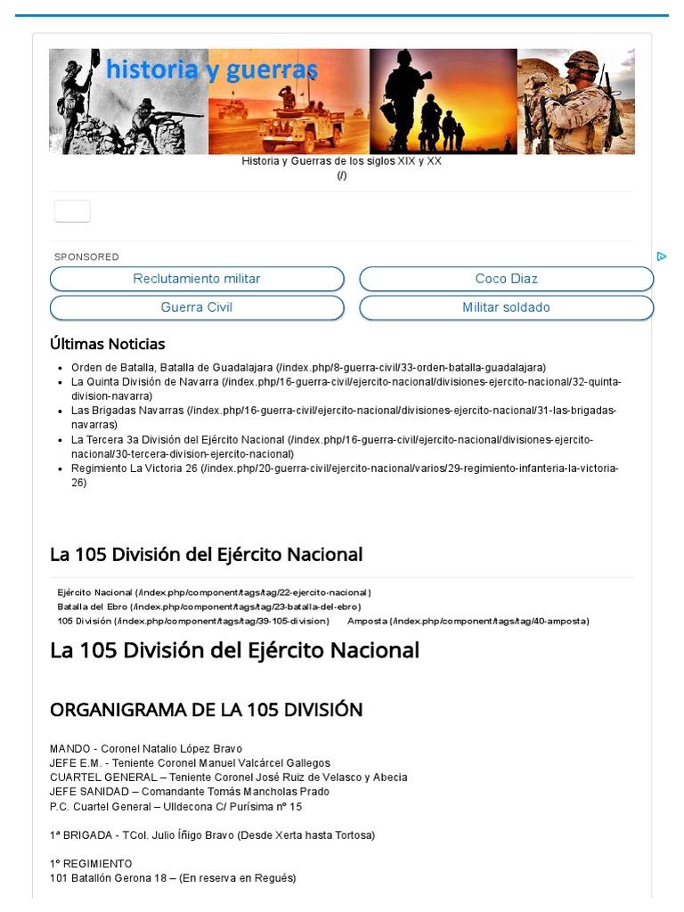 La 105 División Del Ejército Nacional PDF Regimiento Militar