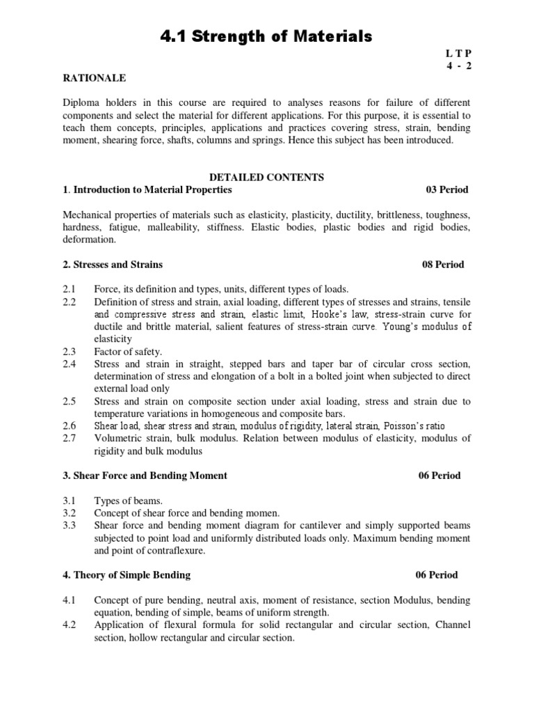 Sem 4 Mech PDF | PDF | Bending | Deformation (Mechanics)