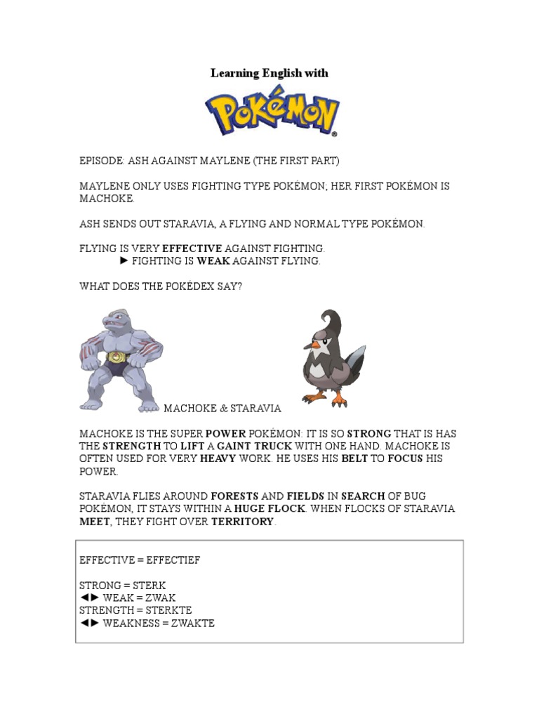 English Learning with Pokémon Battles | PDF | Hand | Primate Anatomy