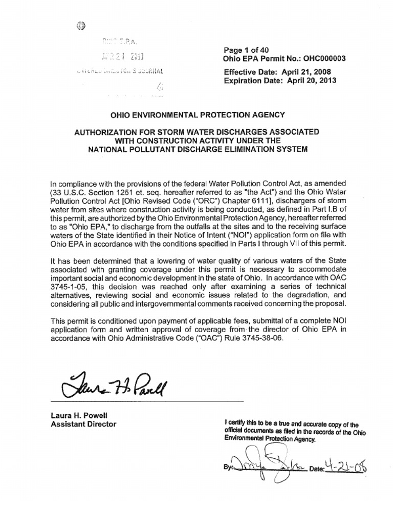 Ohio EPA NOI Guidelines PDF Clean Water Act Stormwater