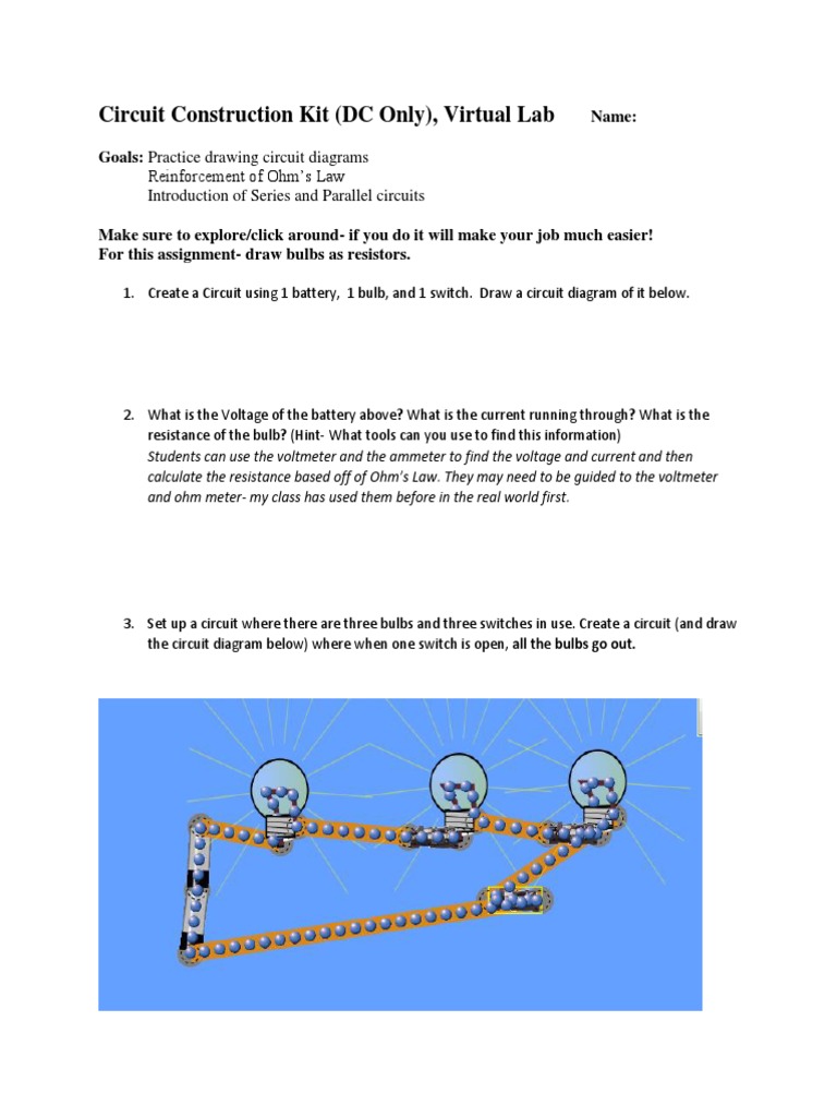 Circuit Construction Kit Phet Lab DCOnlyAnswer Key PDF Series And