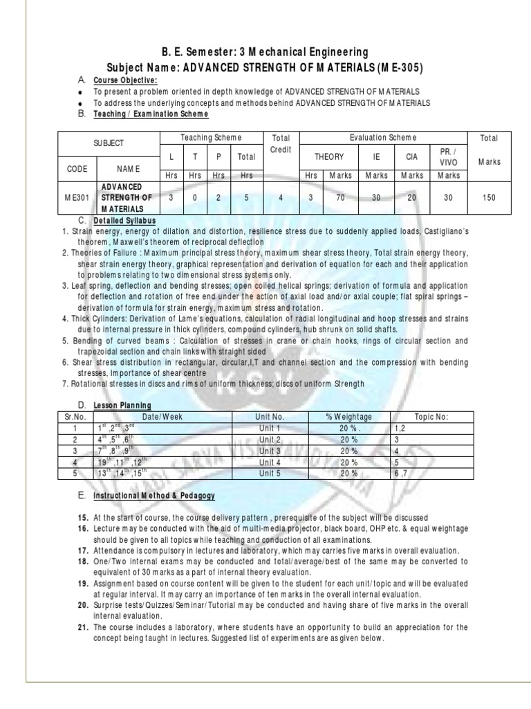 ME305 Advance Strength of Material PDF Strength Of Materials