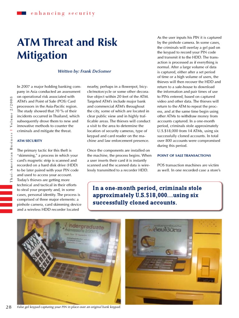 ATM Threat and Risk Mitigation: Enhancing Security | PDF | Automated ...