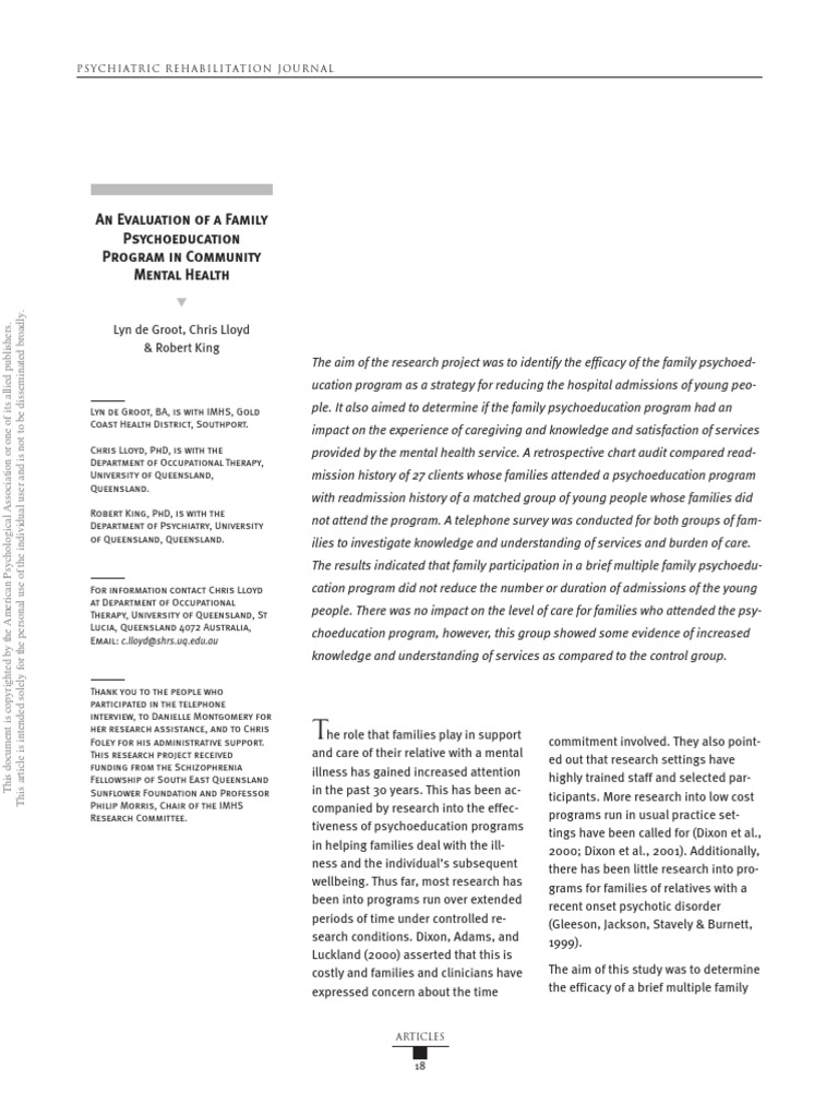 An Evaluation of A Family Psychoeducation Program in Community Mental ...