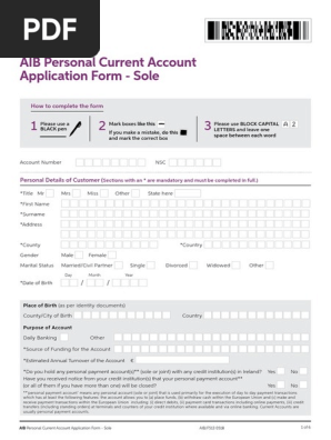 Personal Current Acc App Sole Pdf Deposit Account Identity