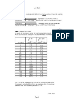 Calcul Consum Curent Leduri | PDF