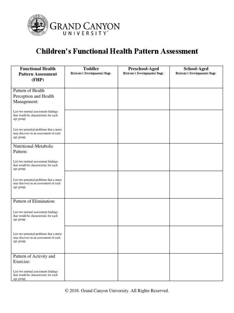 Childrens functional health pattern assessment worksheet picture