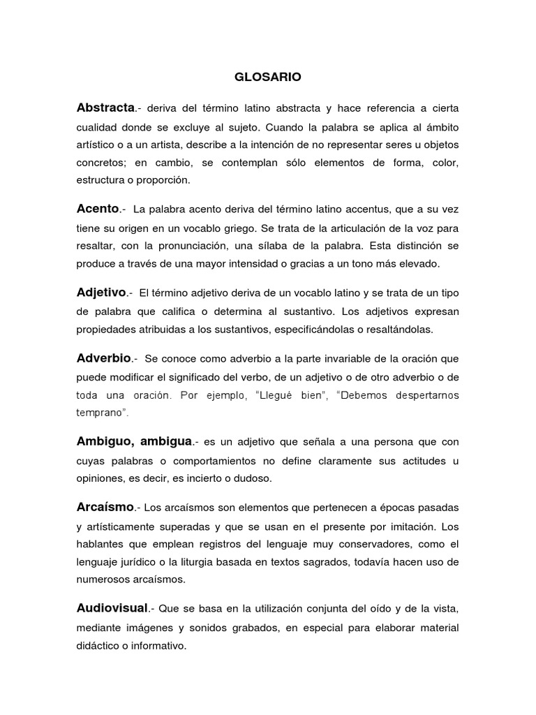 Glosario de Términos Artísticos y Lingüísticos | PDF | Palabra | latín