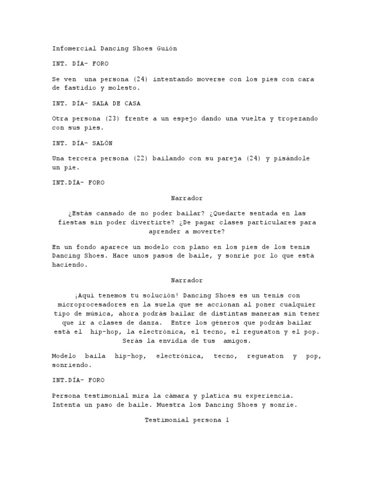 Infomercial Guión Literario Bailes Ocio