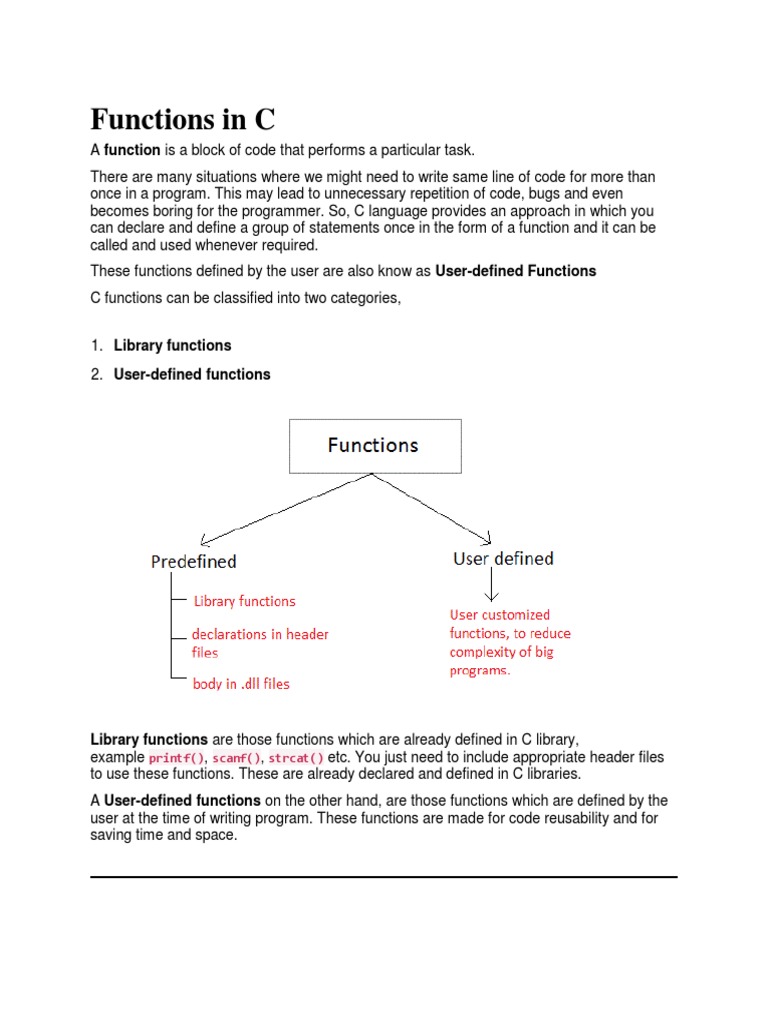 Functions in C: Library Functions Are Those Functions Which Are Already ...