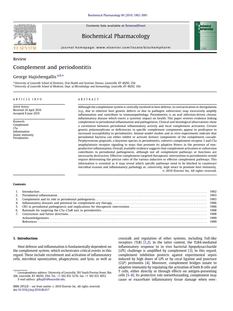 Complement's Role in Periodontitis | PDF | Complement System | Inflammation