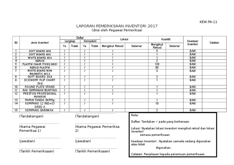 11.KEW - Pa-11 (Laporan Pemeriksaan Inventori) - 2017 | PDF