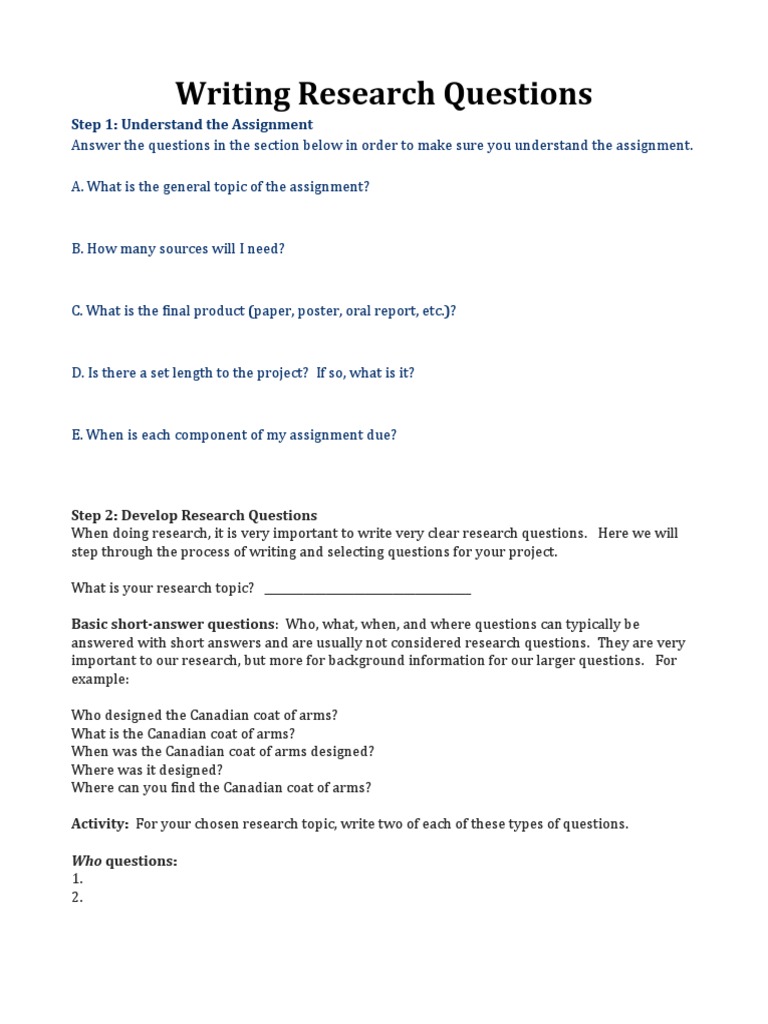 Writing Research Questions: Step 1: Understand The Assignment | PDF ...
