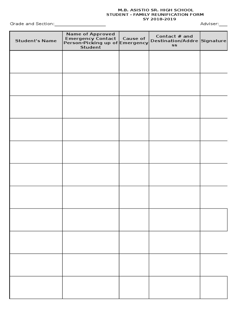 M.B. Asistio High School Reunification Form | PDF