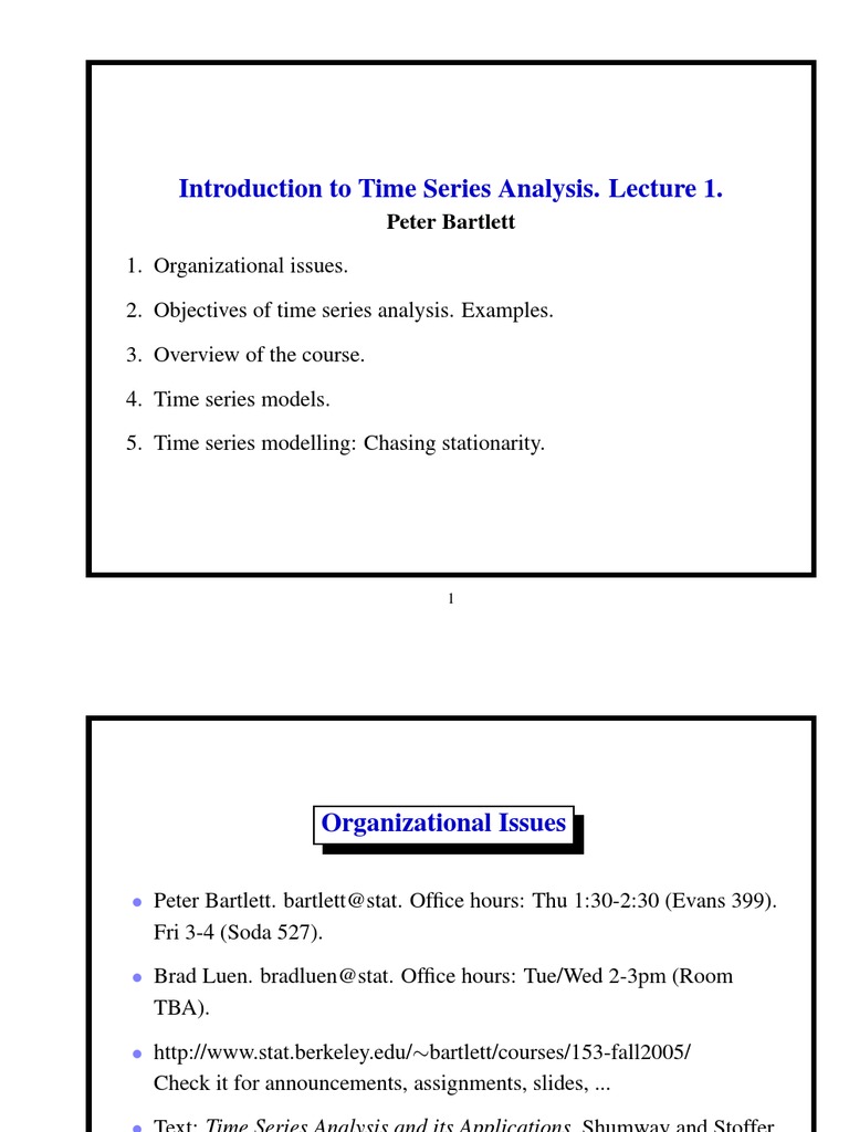 Introduction To Time Series Analysis. Lecture 1 | PDF