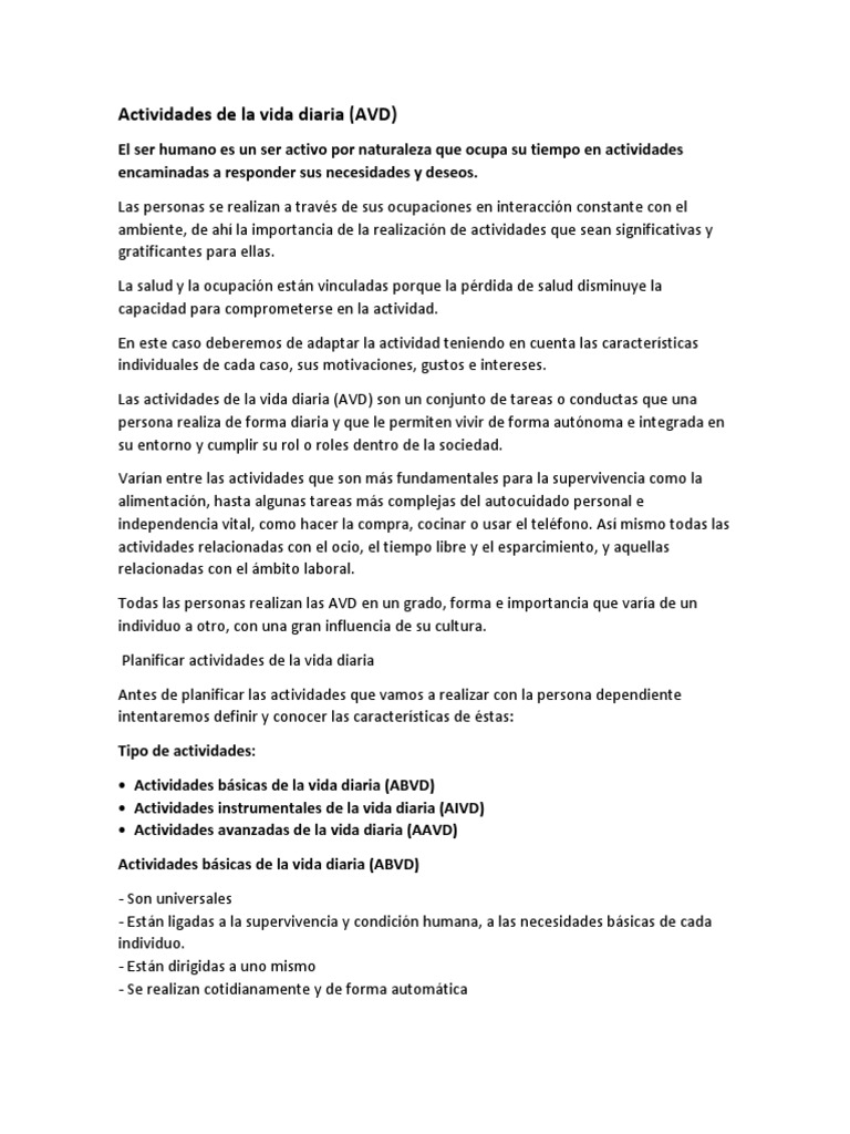 Actividades de La Vida Diaria | PDF | Vida | Ocio