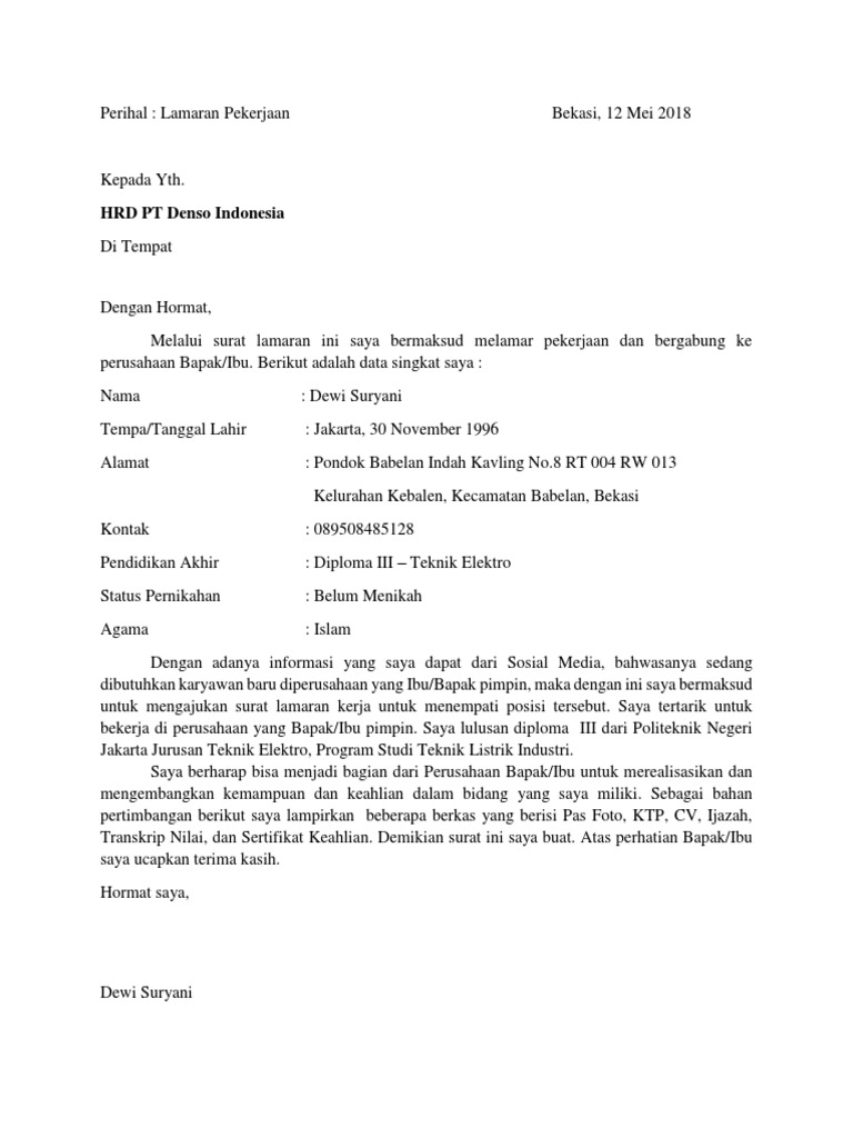 Download 92+ Contoh Surat Surat Lamaran Kerja Pt Quick Terbaik Dan Terbaru