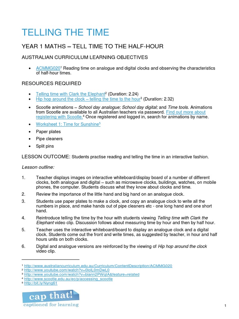 Telling The Time Lesson Plan PDF Clock Teachers