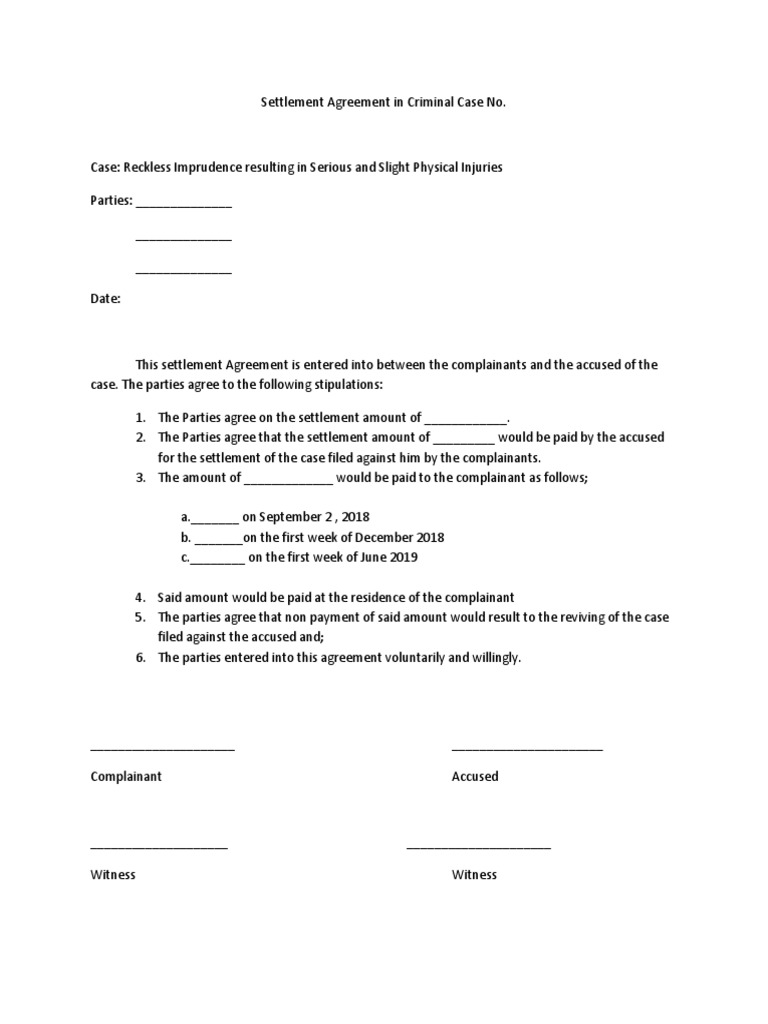Settlement Agreement Sample | PDF