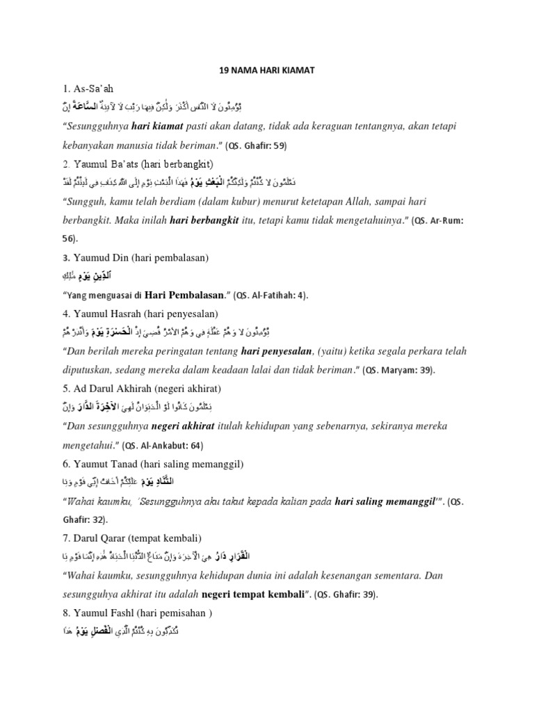 19 Nama Hari Kiamat Pdf