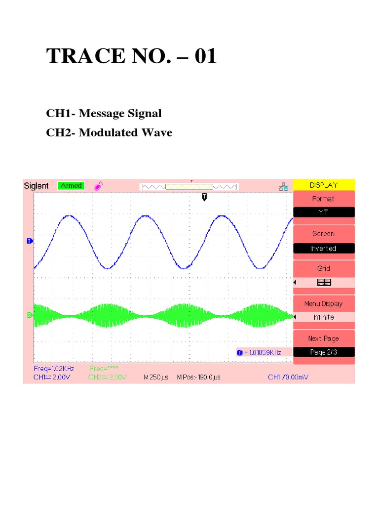 Trace No. - 01: CH1-Message Signal CH2 - Modulated Wave | PDF