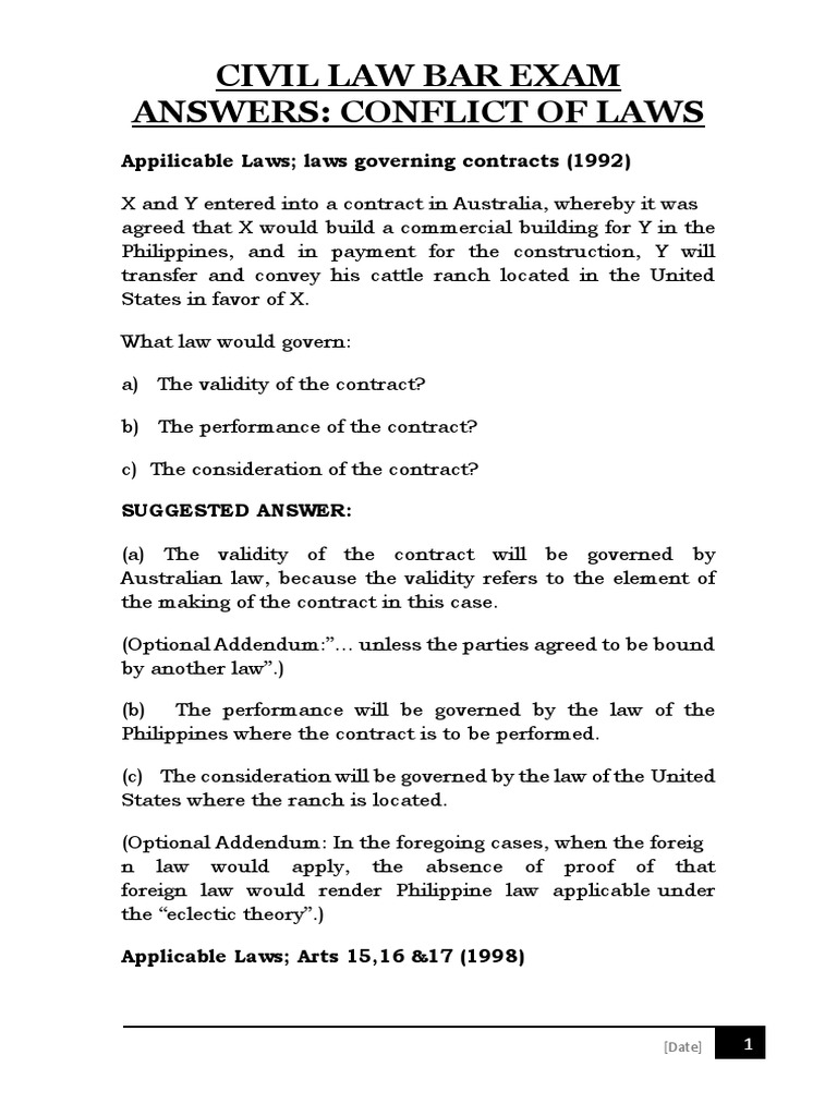 Civil Law Bar Exam Answers PDF Will And Testament Statute Of
