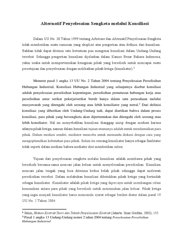 Alternatif Penyelesaian Sengketa Melalui Konsiliasi