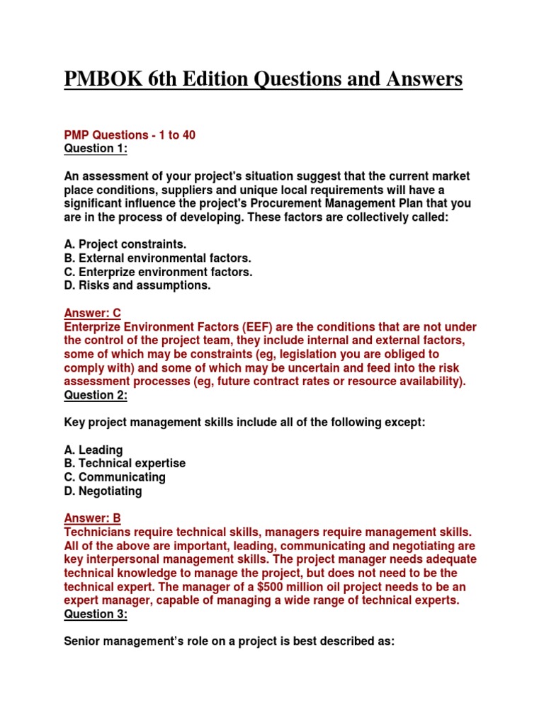 Pmbok Test Questions And Answers – QOFPFT