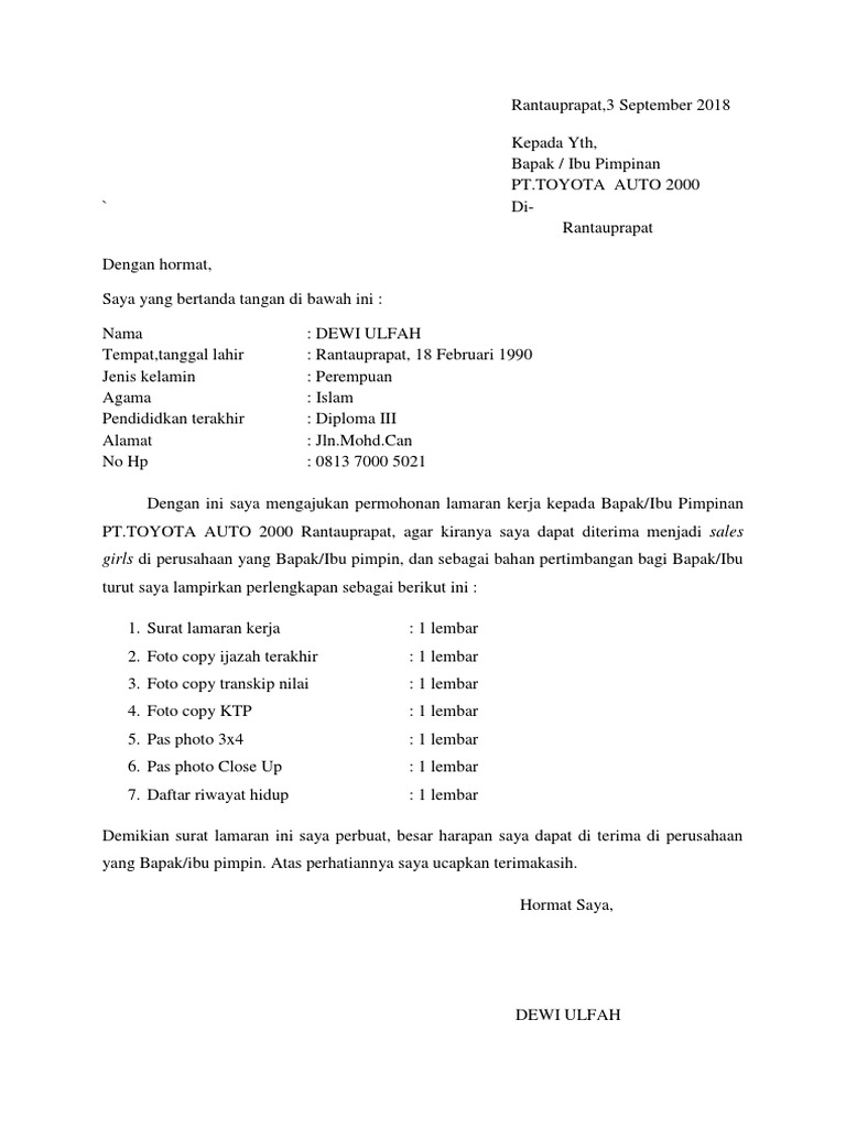 Surat Lamaran Ke Ulfa
