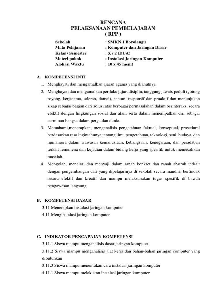 Rpp Semester 2 Komputer Dan Jaringan Dasar