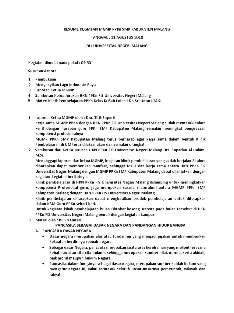 Resume Kegiatan Mgmp Ppkn 11 Agustus 2018 Docx