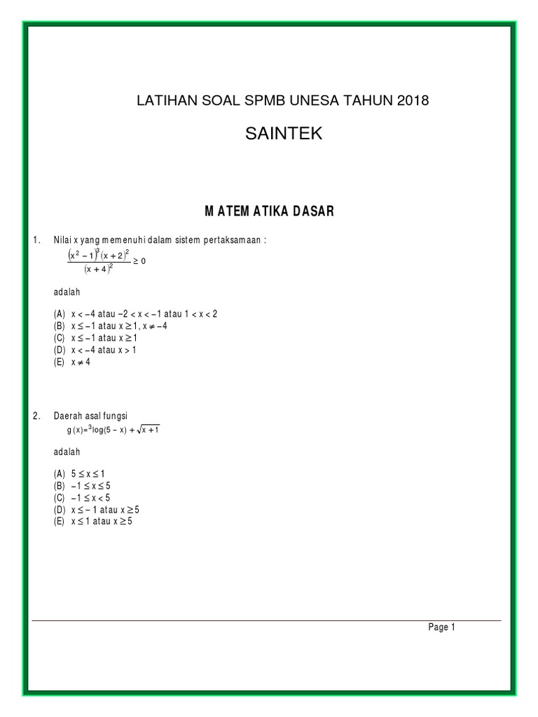 Latihan Soal Spmb Unesa Saintek Ipa