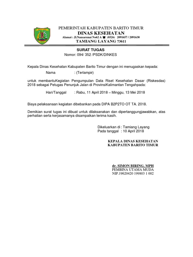 Surat Tugas Spj Transport Lokal Dinkes