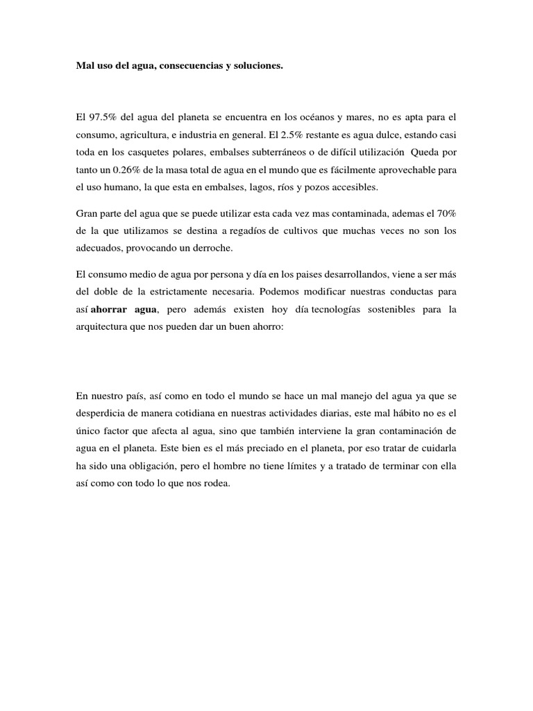 Mal Uso Del Agua | PDF | La contaminación del agua | Aguas residuales