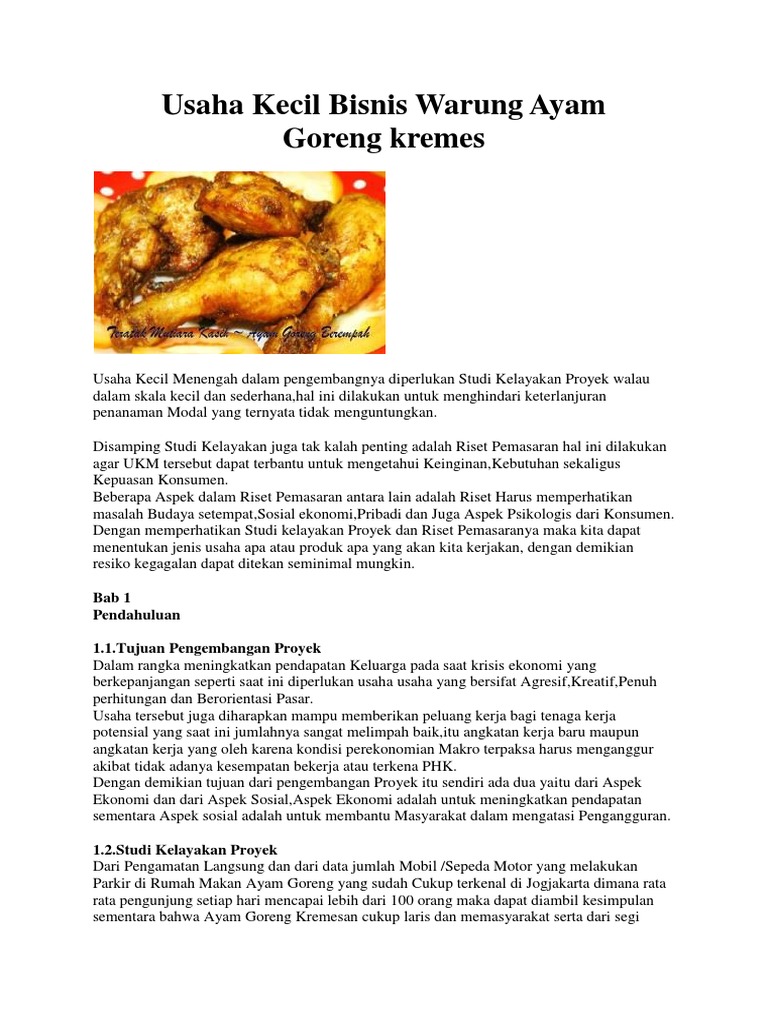 Proposal Usaha Kecil Bisnis Warung Ayam Goreng Kremes